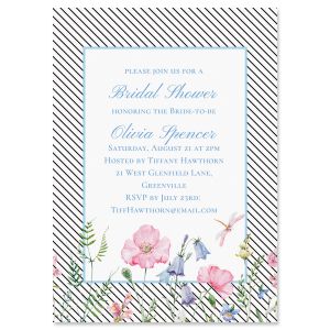 Diagonal Stripped Floral Personalized Invitation - Light Weight Stock