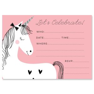 Simple Unicorn Birthday Fill In The Blank Invitation