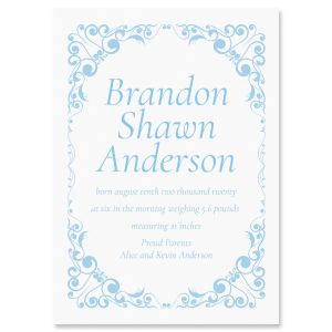 Blue Filigree Frame Birth Announcement - Heavy Stock