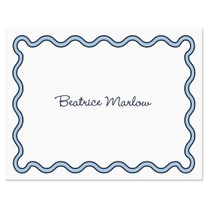 Scalloped Personalized Note Cards - Blue
