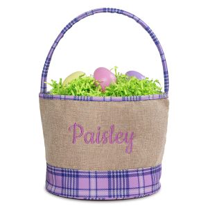 Personalized Burlap Purple Plaid Easter Basket