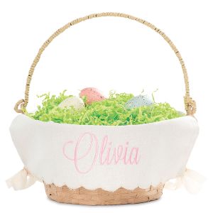 Easter Basket with Pink Name Personalized Scalloped Liner