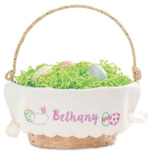 Easter Basket with Personalized Lavender & Bunny Eggs Scalloped Liner