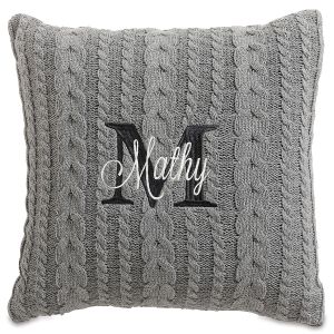 Gray Cable Knit Personalized Throw Pillow