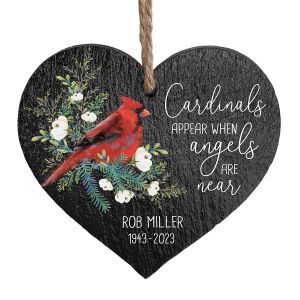 Cardinals Appear Personalized Hanging Slate Heart