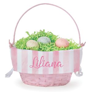 Pink Easter Basket with Personalized Striped Liner