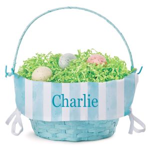 Blue Easter Basket with Personalized Striped Liner
