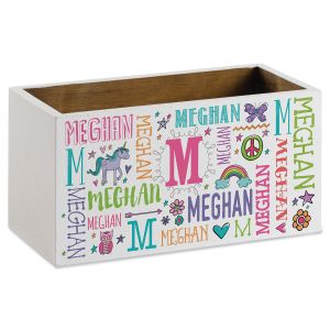 My Name White Wood Pink Storage Box