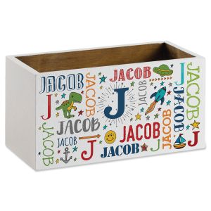 My Name White Wood Blue Storage Box