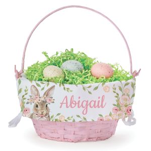 Pink Easter Basket with Floral Bunny Personalized Liner