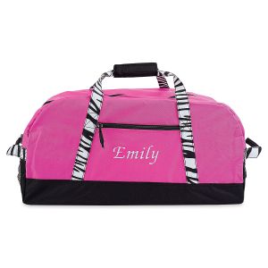 Pink Zebra Print Personalized Duffel Bags