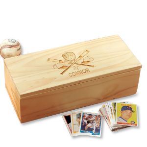 Crossed Bats Personalized Baseball Card Storage Box