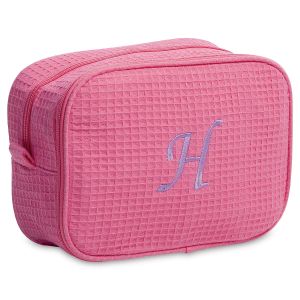 Hot Pink Monogrammed Waffle Weave Cosmetic Bag