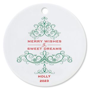 Merry Wishes Round Christmas Personalized Ornaments