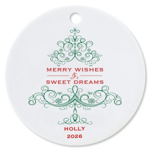 Merry Wishes Round Christmas Personalized Ornament
