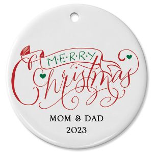 Merry Christmas with Banner Round Christmas Personalized Ornaments