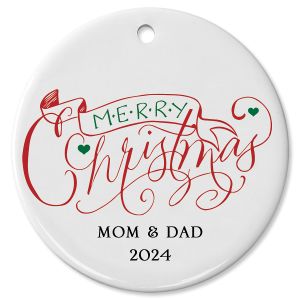 Merry Christmas with Banner Round Christmas Personalized Ornaments