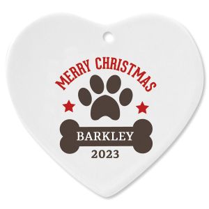 Paw Print and Bone Heart Pet Christmas Personalized Ornament
