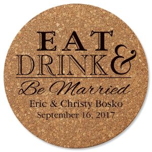 Personalized Eat, Drink, and Be Married Round Cork Trivet