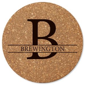 Personalized Initial and Last Name Round Cork Trivet