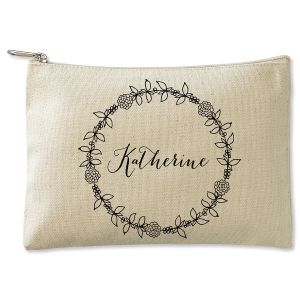 Personalized Wreath Name Zippered Canvas Pouch