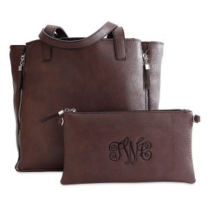 Brown Carry-All Nora Tote Bag with Matching Personalized Crossbody Purse