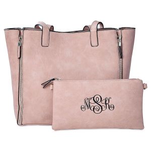Personalized Pink Carry-All Nora Tote Bag with Matching Crossbody Purse