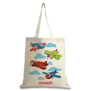 Personalized Airplane Canvas Tote