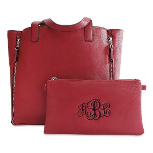Red Carry-All Nora Tote Bag with Matching Personalized Crossbody Purse