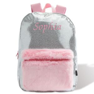 Personalized Silver Shimmer Backpack – Name