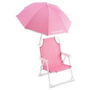 Personalized Child-Size Pink Umbrella Beach Chair