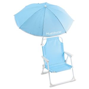 Personalized Child-Size Blue Umbrella Beach Chair