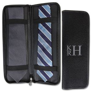 Black Suede Personalized Tie Travel Case