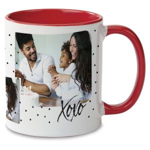 Family Hearts Ceramic Photo Mug - Red Handle