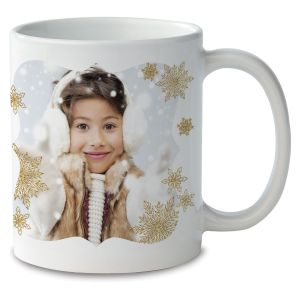 Snowflake Ceramic Photo Mug - White