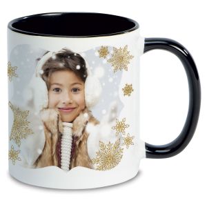 Snowflake Ceramic Photo Mug - Black Handle