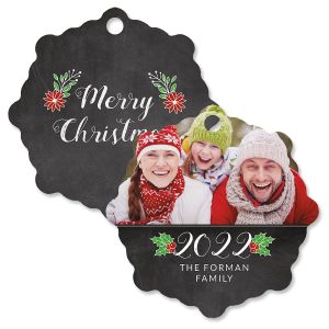 Merry Chalk Photo Ornament – Snowflake