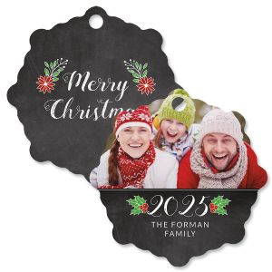 Snowflake Merry Chalk Photo Ornament