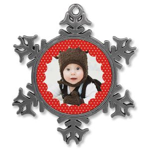 Polka Dot Photo Ornament - Metal Snowflake