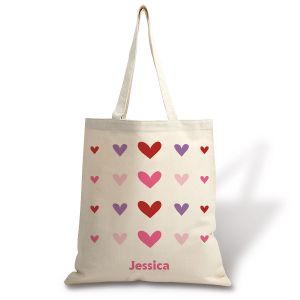 Personalized Hearts Natural Canvas Tote 