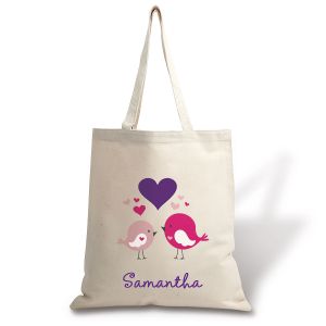 Personalized Love Birds Natural Canvas Tote