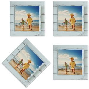 Rustic Blue Shiplap Frame Photo Coasters