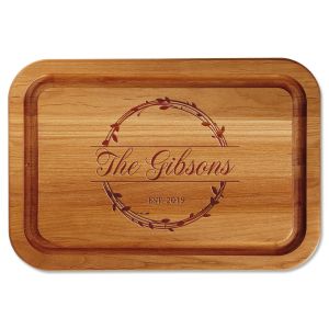 Personalized Wreath Last Name Wood Cutting Board 
