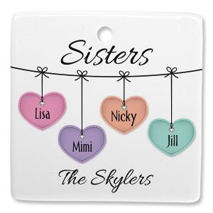 Sister Hearts Personalized Ornament Square Four Names