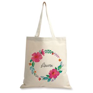 Name in Wreath Personalized Canvas Tote 