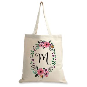 Initial in Wreath Personalized Canvas Tote 