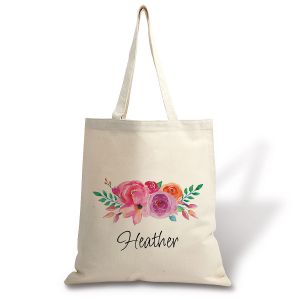 Personalized Floral Name Canvas Tote 