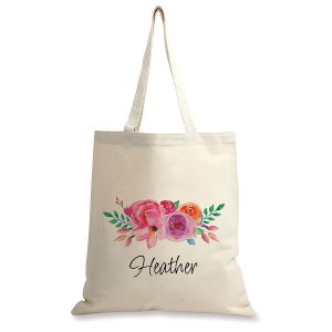 Floral Name Personalized Canvas Tote 