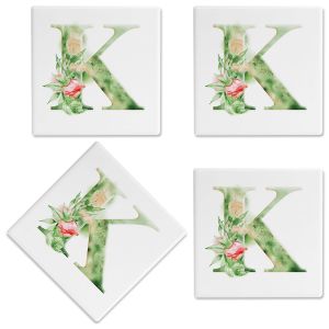 Watercolor Initial Personalized Ceramic Coasters 