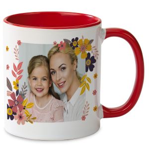 Floral Photo Mug - Red Handle